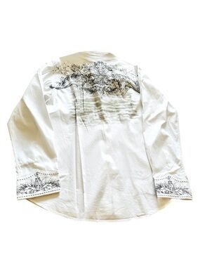 7 DIAMONDS ~ White and Black Casual Button Down Shirt